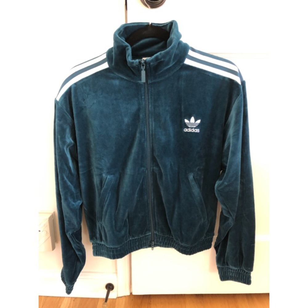 Adidas velour track jacket turquoise xs